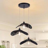 Garwarm Industrial 3 - Light Rattan Farmhouse Cluster Pendant Light in Black