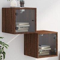 Berkfield Home Bedside Cabinets with Glass Doors 2 pcs Brown Oak 35x37x35 cm | Size: 35 x 37 x 35 cm