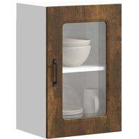 Berkfield Home Kitchen Wall Cabinet with Glass Door Kalmar Smoked Oak Engineered Wood in Brown