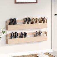 Berkfield Home Wall-mounted Shoe Racks 2 pcs 110x9x23 cm Solid Wood Pine in Brown | Size: 110 x 9 x 23 cm