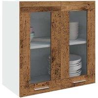 Berkfield Home Kitchen Wall Cabinet with Glass Door Old Wood 60x31x60 cm in Brown | Size: 60 x 31 x 60 cm