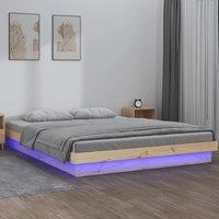 Berkfield Home LED Bed Frame without Mattress King Size Solid Wood in Brown