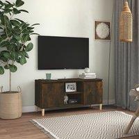 Berkfield Home TV Cabinet with Solid Wood Legs Smoked Oak 103.5x35x50 cm in Brown