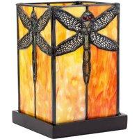 Happy Homewares Orange Amber Toned Tiffany Stained Glass Lamp with Dragonfly Decor