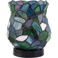 Happy Homewares Dragonfly Themed Open Top Blue & Green Stained Glass Tiffany Lamp