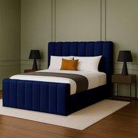 Desire Deco Selena Upholstered Plush Velvet Ottoman Storage Bed Frame in Blue | Size: Single