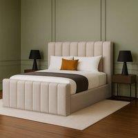 Desire Deco Selena Upholstered Plush Velvet Ottoman Storage Bed Frame in Light Beige | Size: Small Double