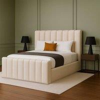 Desire Deco Selena Upholstered Plush Velvet Ottoman Storage Bed Frame in Cream | Size: Super King