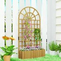 OUTSUNNY Wooden Raised Planter with Lattice Trellis for Climbing Plants in Natural