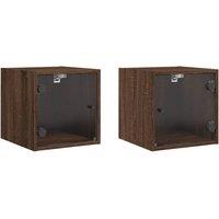 Berkfield Home Bedside Cabinets with Glass Doors 2 pcs Brown Oak 35x37x35 cm | Size: 35 x 37 x 35 cm