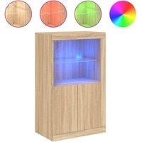 Berkfield Home Side Cabinet with LED Lights Sonoma Oak Engineered Wood in Tan