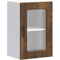 Berkfield Home Kitchen Wall Cabinet with Glass Door Kalmar Smoked Oak Engineered Wood in Brown