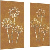 Berkfield Home Garden Wall Decorations 2pcs 105x55cm Corten Steel Flower Design in Brown | Size: 105x55 cm