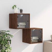 Berkfield Home Elegant Bedside Cabinets with Glass Doors 2 pcs Brown Oak 35x37x35 cm | Size: 35 x 37 x 35 cm