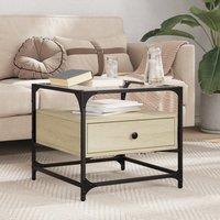 Berkfield Home Coffee Table with Glass Top Sonoma Oak 50x50x45 cm Steel in Brown | Size: 50 x 50 x 45 cm