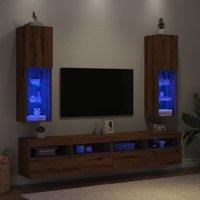 Berkfield Home TV Cabinets with LED Lights 2 pcs Artisian Oak 30.5x30x102 cm in Brown