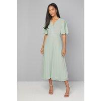 Wallis Women's Chiffon Pleated Sleeve Midi Dress in Mint | Size: 16