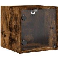 Berkfield Home Bedside Cabinet with Glass Door Smoked Oak 35x37x35 cm in Brown | Size: 35 x 37 x 35 cm