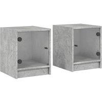 Berkfield Home Bedside Cabinets with Glass Doors 2 pcs Concrete Grey 35x37x42 cm | Size: 35 x 37 x 42 cm