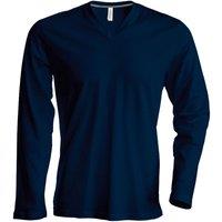 Kariban Men's Slim Fit Long Sleeve V Neck T-Shirt in Navy | Size: Large