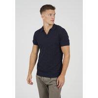 Brave Soul Men's Open Collar Knitted Polo Shirt in Navy | Size: Large