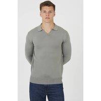 Brave Soul Men's Trophy Neck Knitted Polo in Grey | Size: Large