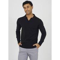 Brave Soul Men's Trophy Neck Knitted Polo in Black | Size: XL