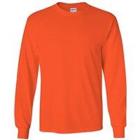Gildan Men's Plain Crew Neck Ultra Cotton Long Sleeve T-Shirt in Orange | Size: 3XL