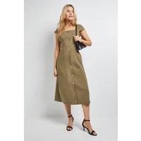 Dorothy Perkins Women's Bengaline Button Down Midi Dress in Khaki | Size: 8