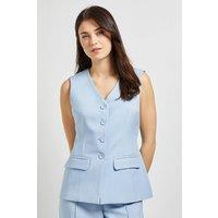 Dorothy Perkins Women's Pocket Detail Longline Button Up Waistcoat in Pale Blue | Size: 18
