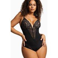 MODISHION Women's Lace Tummy Control Body Shaper Bodysuit with Adjustable Straps in Black | Size: 2XL