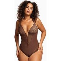 MODISHION Women's Lace Tummy Control Body Shaper Bodysuit with Adjustable Straps in Brown | Size: Large
