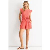 Gini London Women's Coral Chambray Sleeveless Utility Playsuit | Size: Large/XL