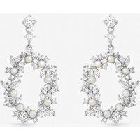 Jon Richard Women's Rhodium Plated Crystal & Freshweater Pearl Open Earrings in Silver