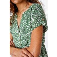 Roman Women's Abstract Print Button Detail Top in Khaki | Size: 12