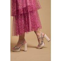 Oasis Women's Mona Faux Leather Embellished High Block Heel Platform Sandals in Beige | Size: 7