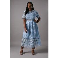 Coast Women's Plus Short Sleeve Lace Midi Dress in Powder Blue | Size: 22