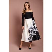 Coast Women's Satin Midi Skirt With Placement Print in Black | Size: 12