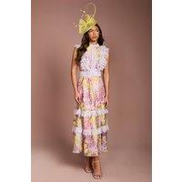 Coast Women's Lace Trim Printed Georgette Midi Dress in Blush | Size: 12