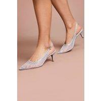 Coast Women's Sara Mesh Diamante Kitten Heel Slingback Court Shoes in Silver | Size: 8