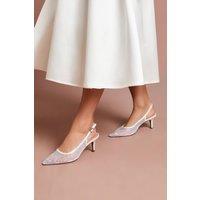 Coast Women's Bridal Sara Mesh Diamante Kitten Heel Slingback Court Shoes in White | Size: 6