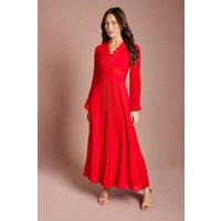 Coast Women's Pleat Detail Lace Trim Maxi Dress in Flame Red | Size: 10