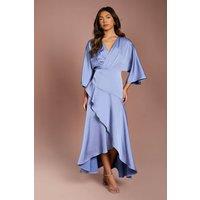 Coast Women's Satin Back Crepe Ruffle Wrap Midi Dress in Slate Blue | Size: 10