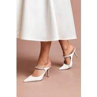 Coast Women's Bridal Patricia Satin Diamante Maryjane Stiletto Open Back Court in White | Size: 6