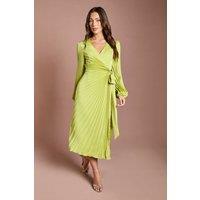 Coast Women's Satin Pleated Wrap Dress in Lime | Size: 10