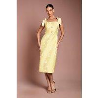 Coast Women's Jacquard Tie Shoulder Button Detail Pencil Dress in Lemon | Size: 16