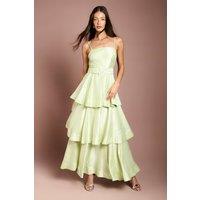 Coast Women's Belted Tiered Satin Maxi Dress in Sage | Size: 16