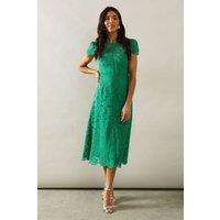 Wallis Women's Lace Fit & Flare Midi Dress in Green | Size: 12