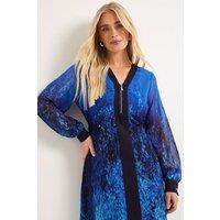 Wallis Women's Petite Zip Front Ombre Chiffon Midi Dress Blue | Size: 12