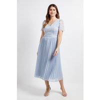 Wallis Women's Lace Pleated Midi Dress in Blue | Size: 12